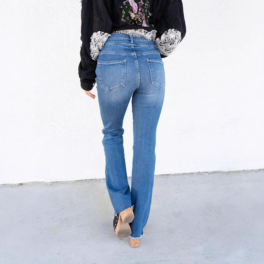 Women's Double Button Straight Leg Jeans