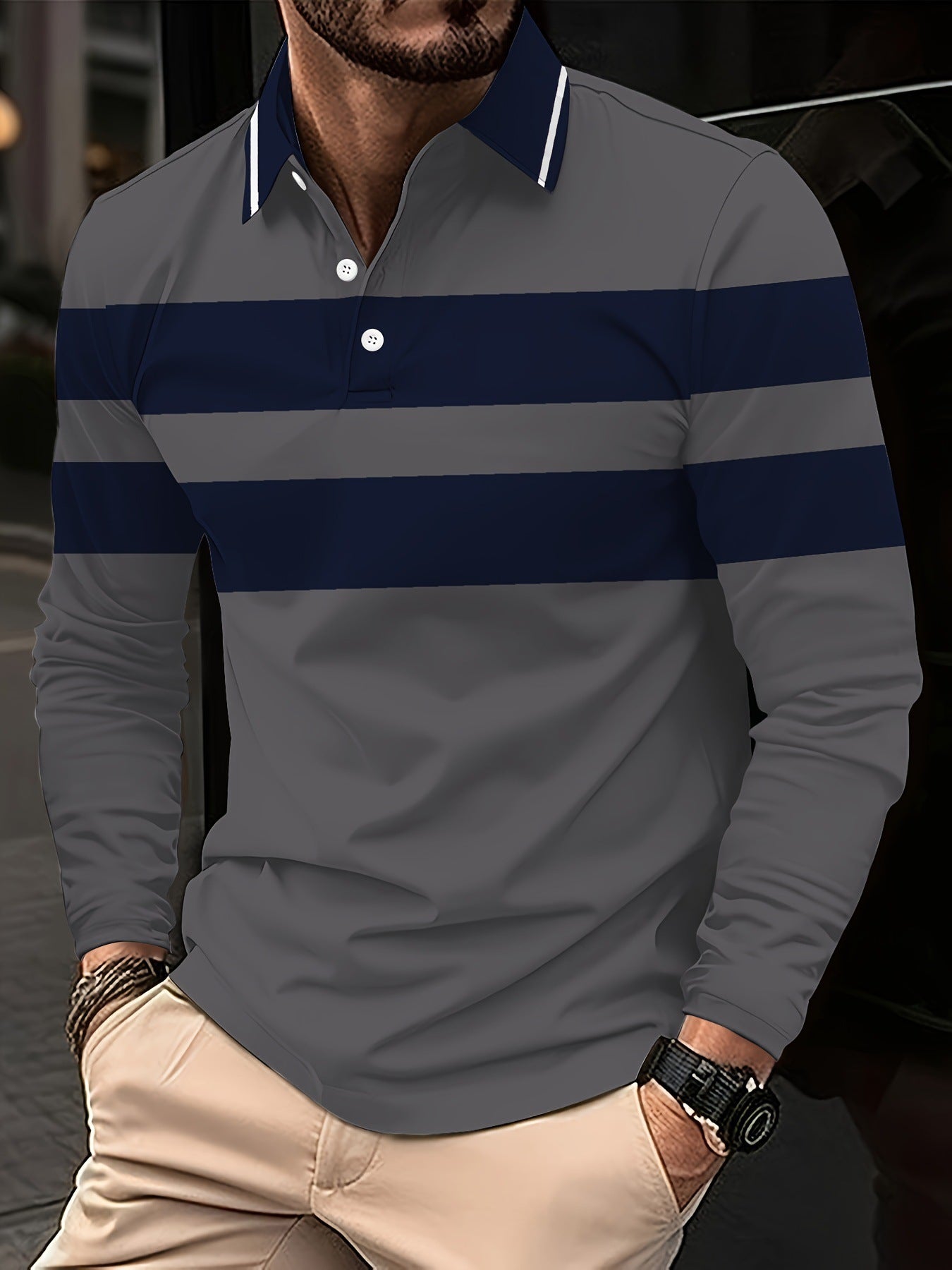 Men's long-sleeved polo shirt