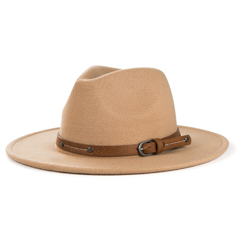 Women's single large brim cowboy hat with monochrome belt