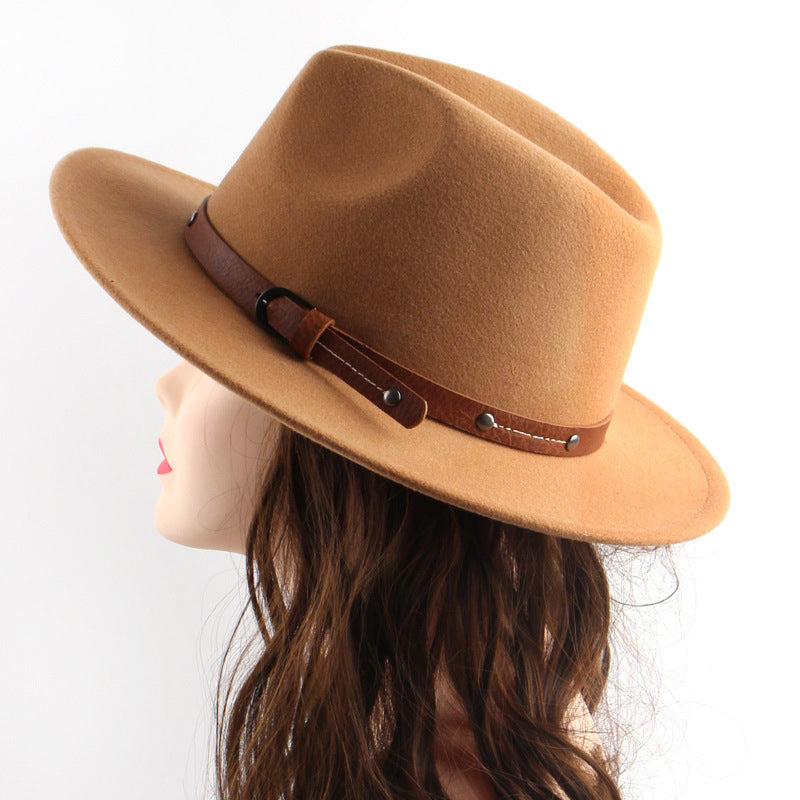 Women's single large brim cowboy hat with monochrome belt
