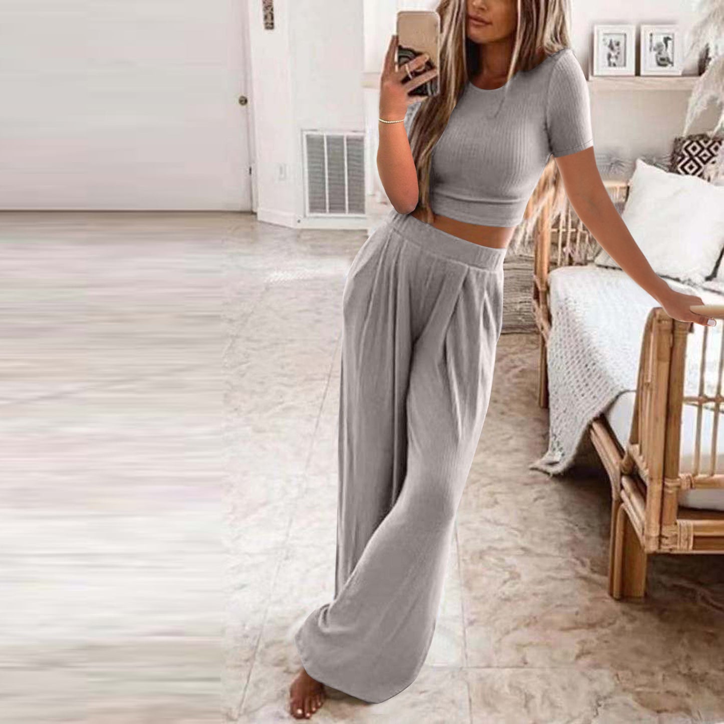 Women's Casual Two-Piece Knitted Home Suit