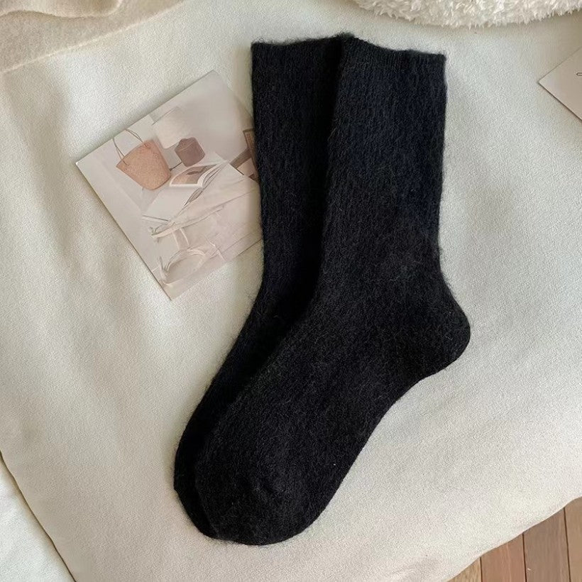 Pure Color Thickened Thermal Middle Tube Wool Socks