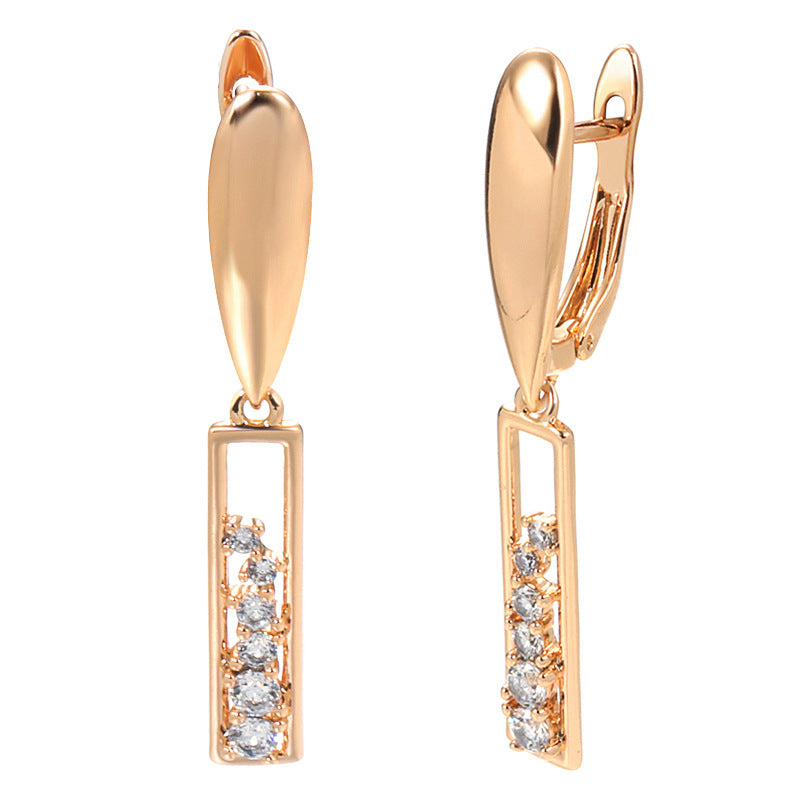 Rose gold earrings with copper-plated zircons