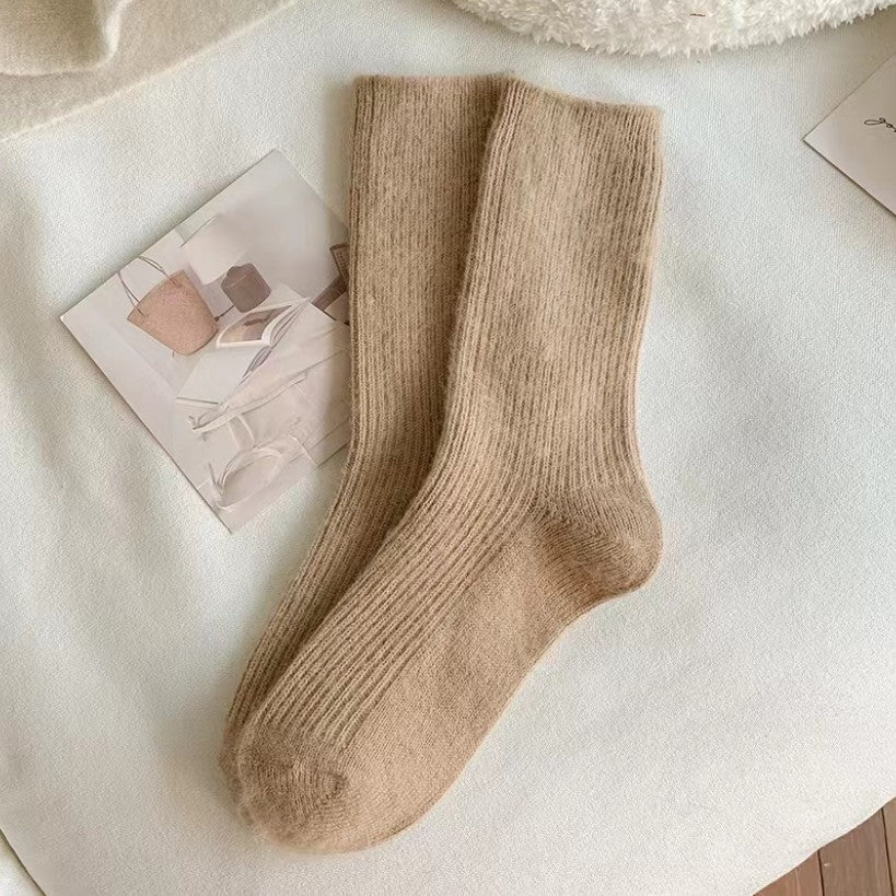 Pure Color Thickened Thermal Middle Tube Wool Socks