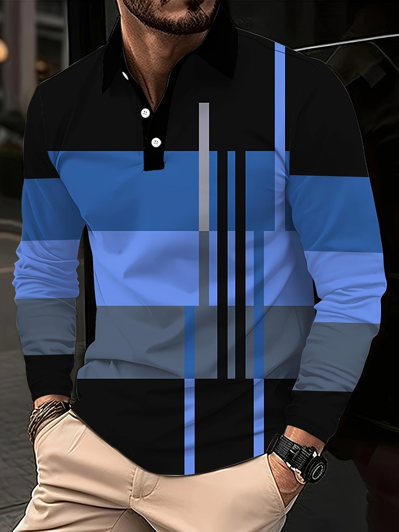 Men's long-sleeved polo shirt