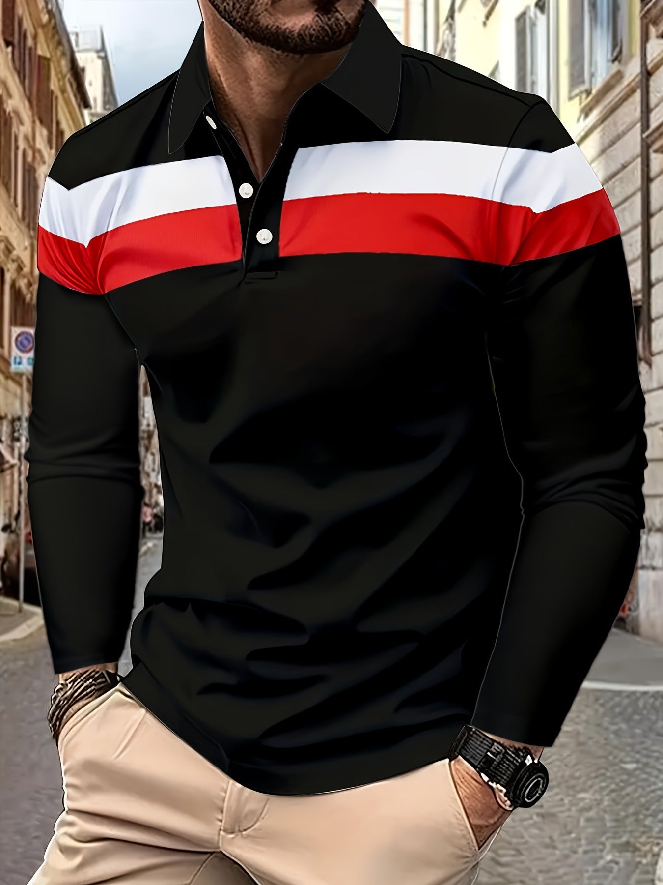 Men's long-sleeved polo shirt