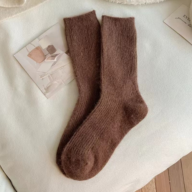 Pure Color Thickened Thermal Middle Tube Wool Socks