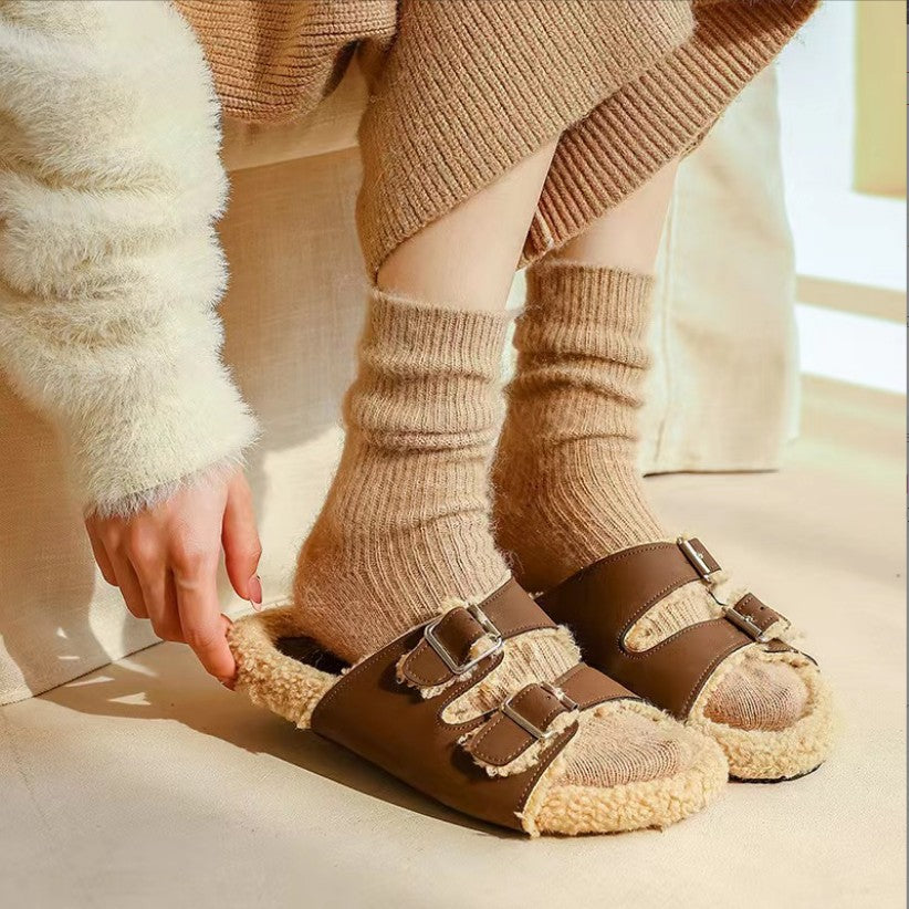 Pure Color Thickened Thermal Middle Tube Wool Socks