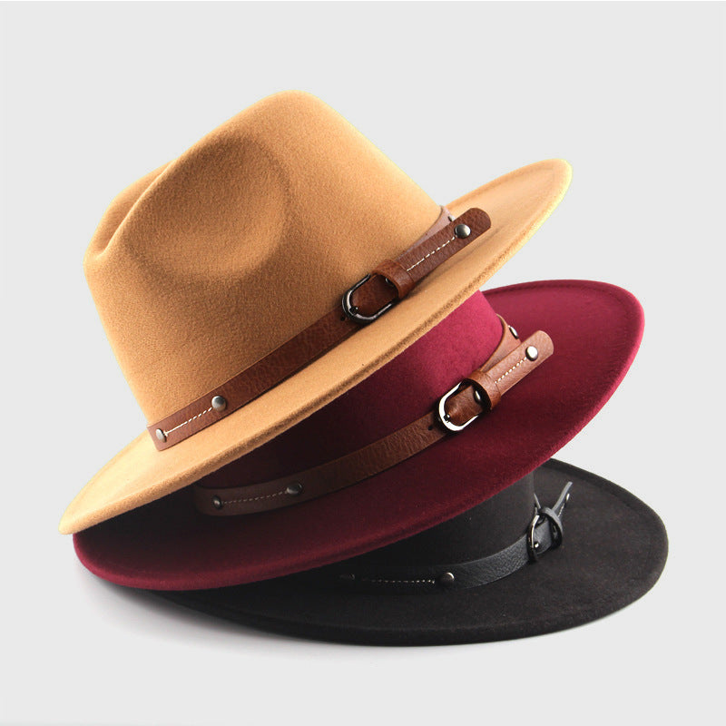 Women's single large brim cowboy hat with monochrome belt