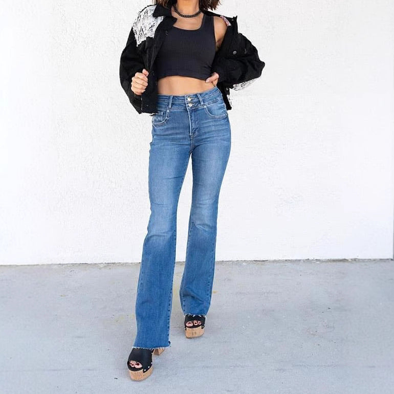 Women's Double Button Straight Leg Jeans