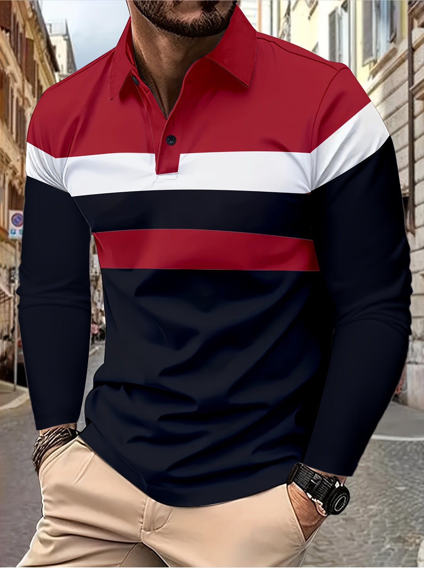 Men's long-sleeved polo shirt