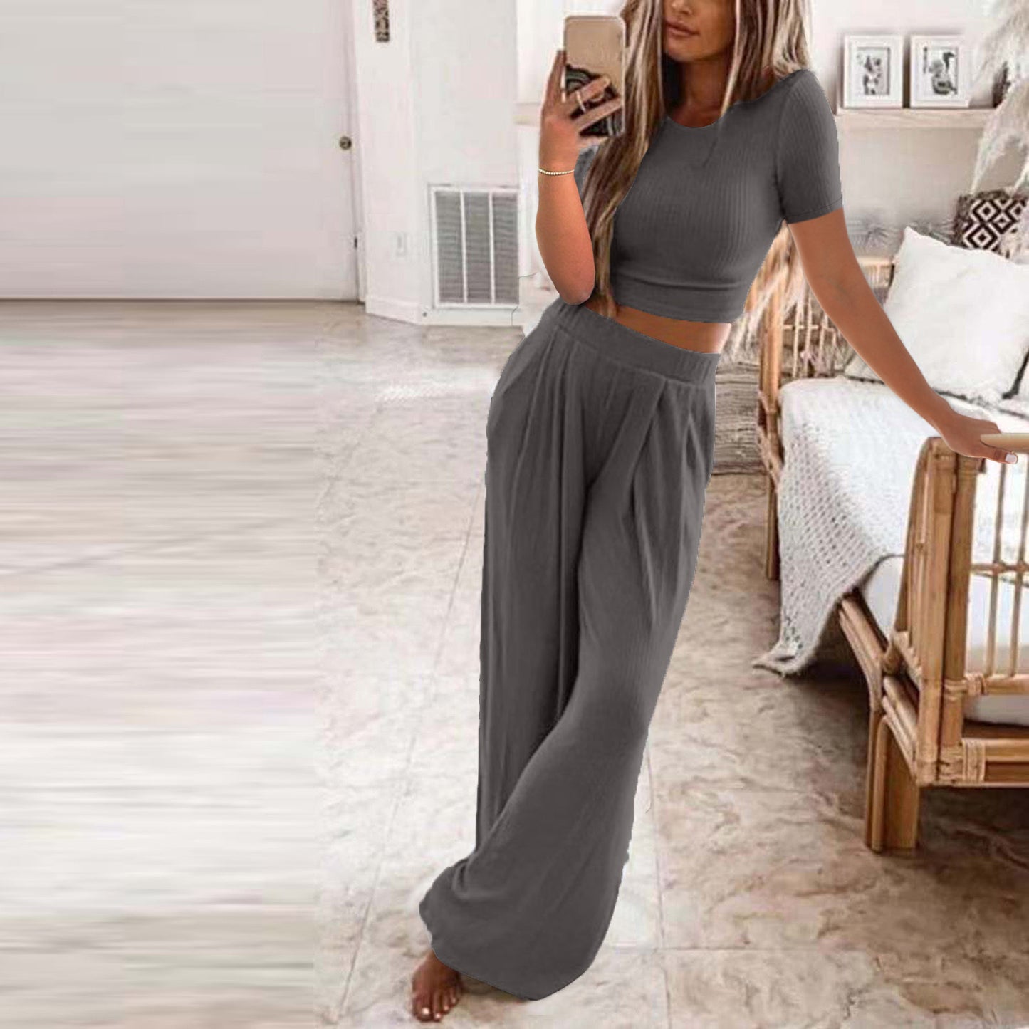 Women's Casual Two-Piece Knitted Home Suit