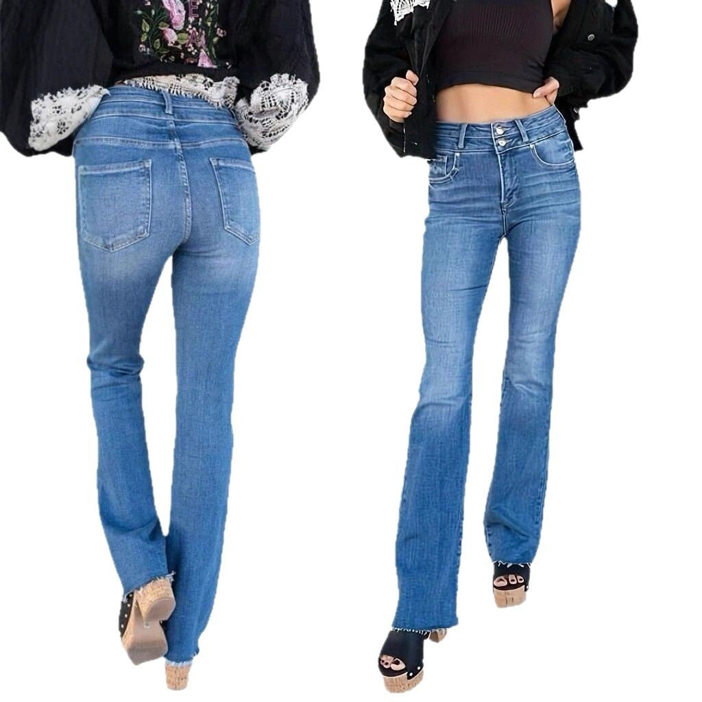 Women's Double Button Straight Leg Jeans