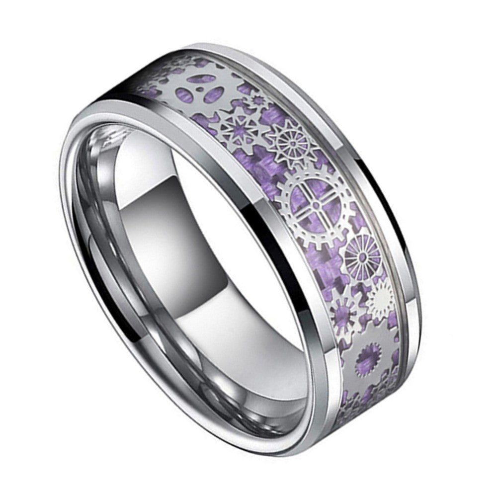 Men's Purple Gear Patch Stainless Steel Ring