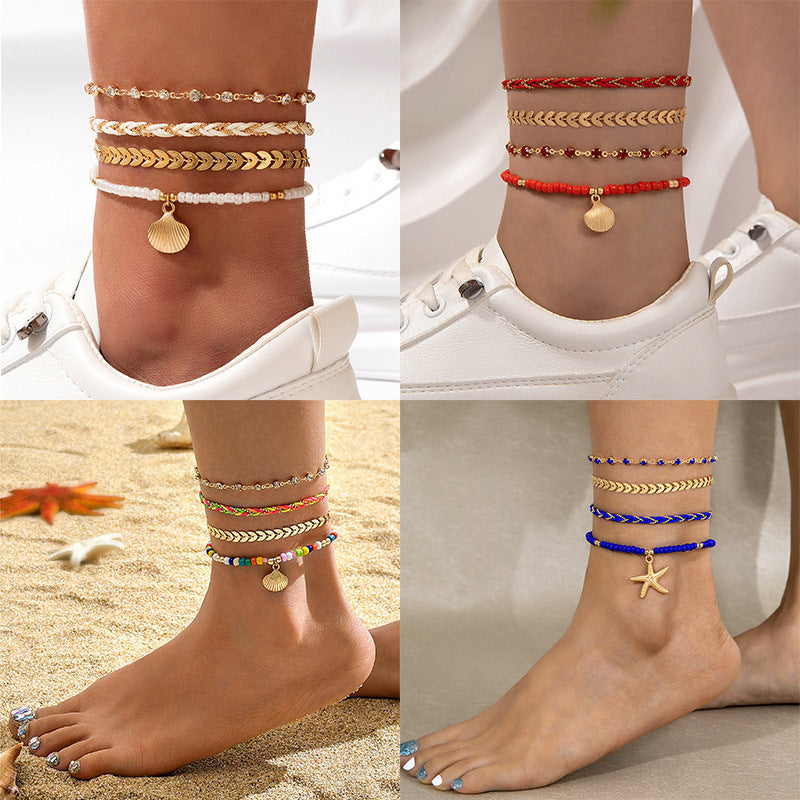 Set of 4 Unisex Bohemian Anklets