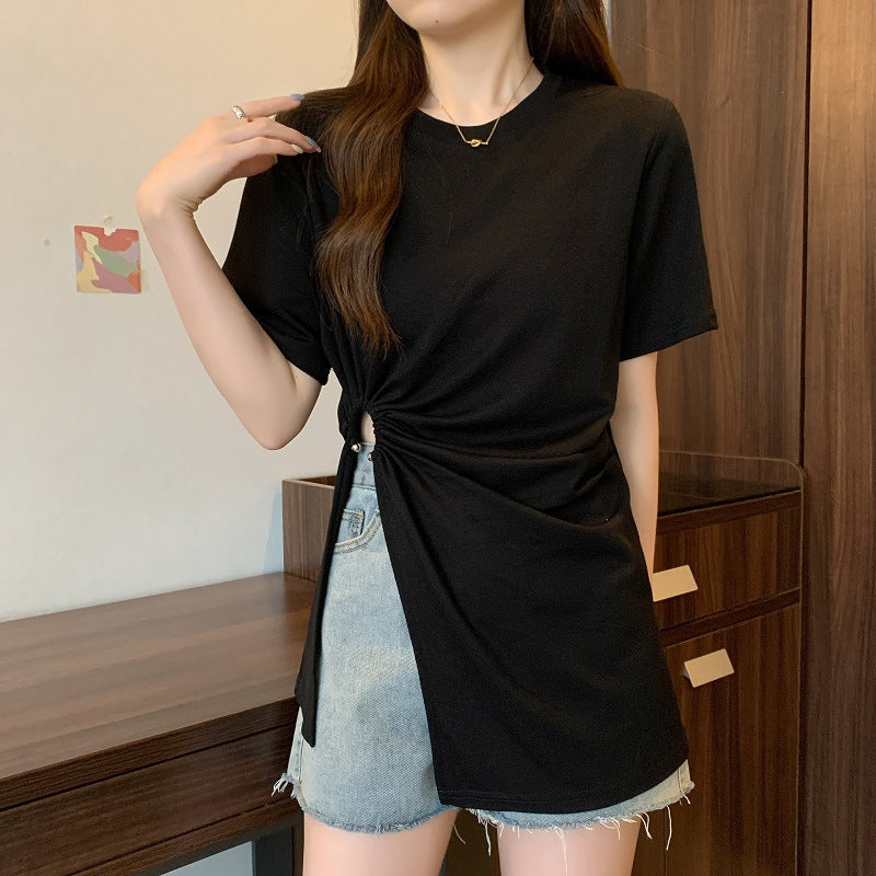 Women's irregular split cotton T-shirt