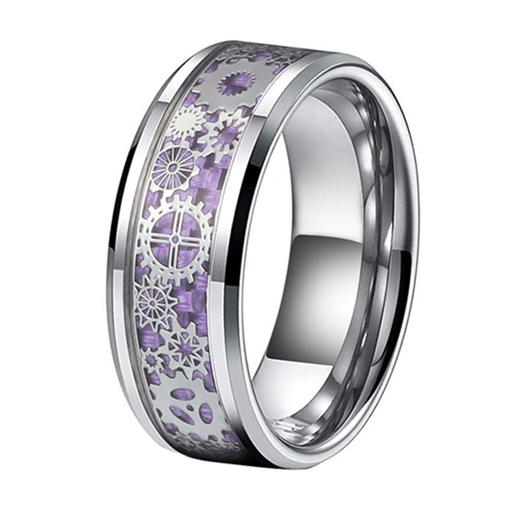 Men's Purple Gear Patch Stainless Steel Ring
