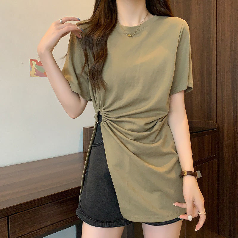 Women's irregular split cotton T-shirt