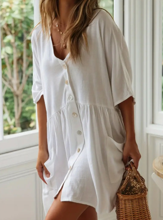 Short-sleeved V-neck beach dress
