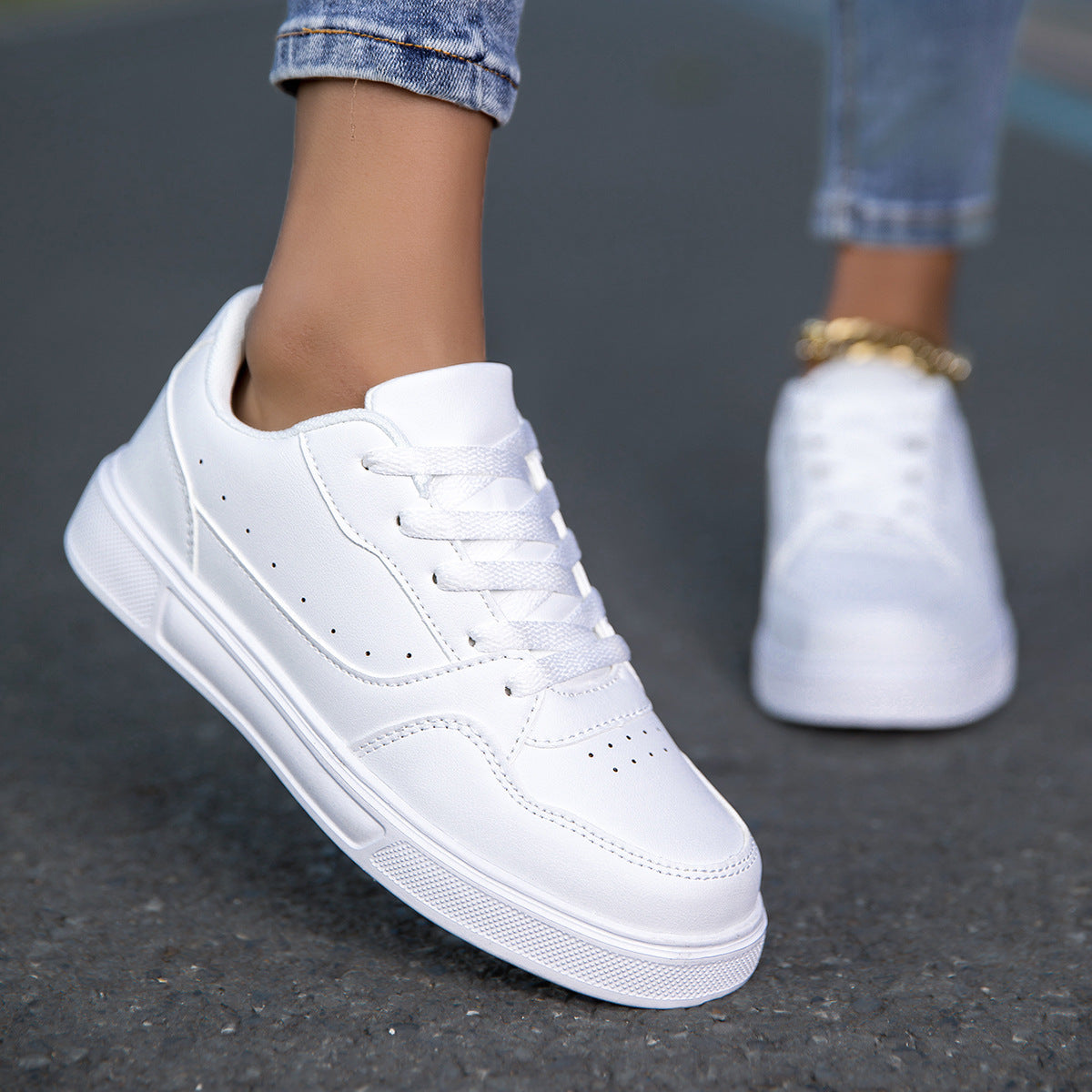 Breathable casual white sneakers