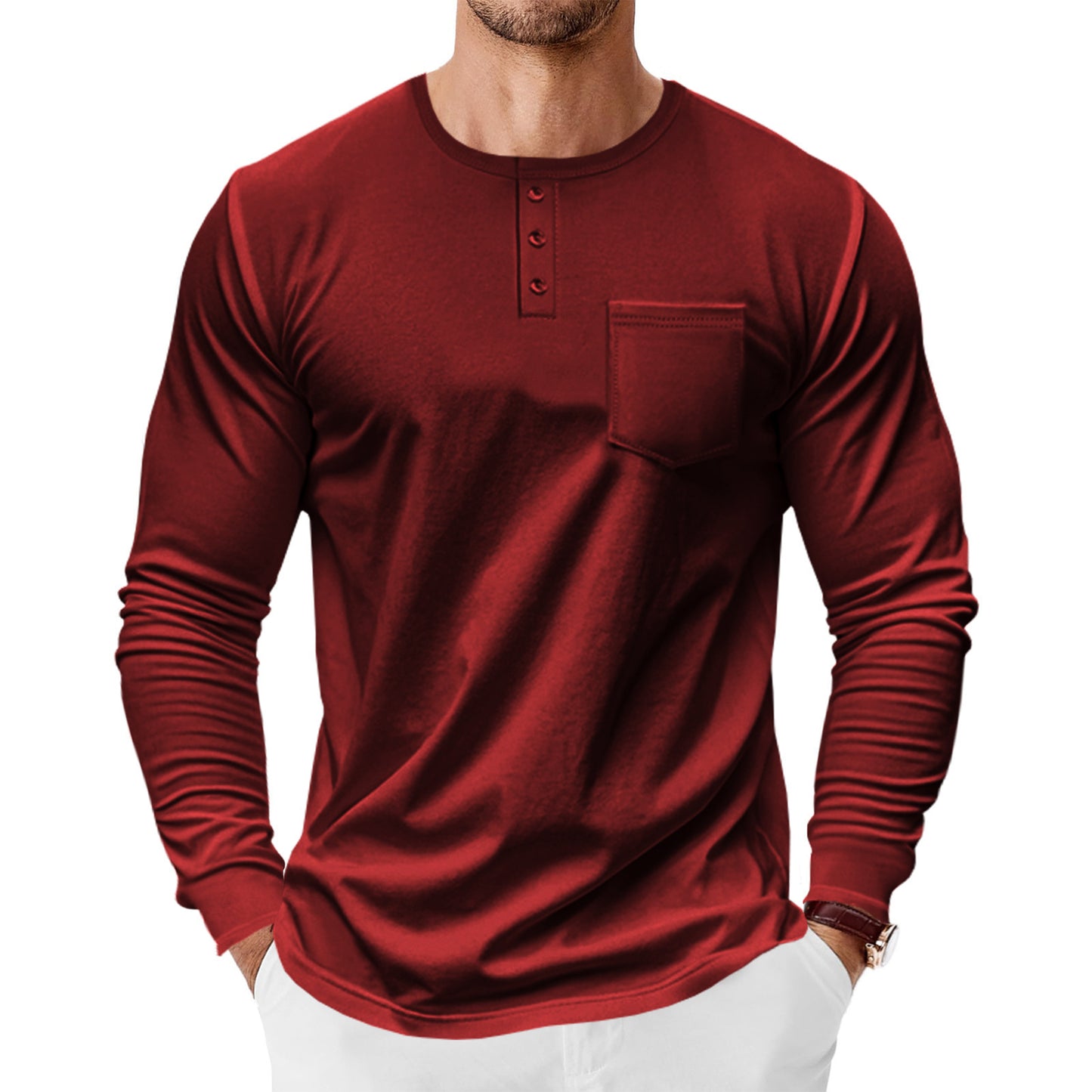 Men's Henley T-Shirt Long Sleeve