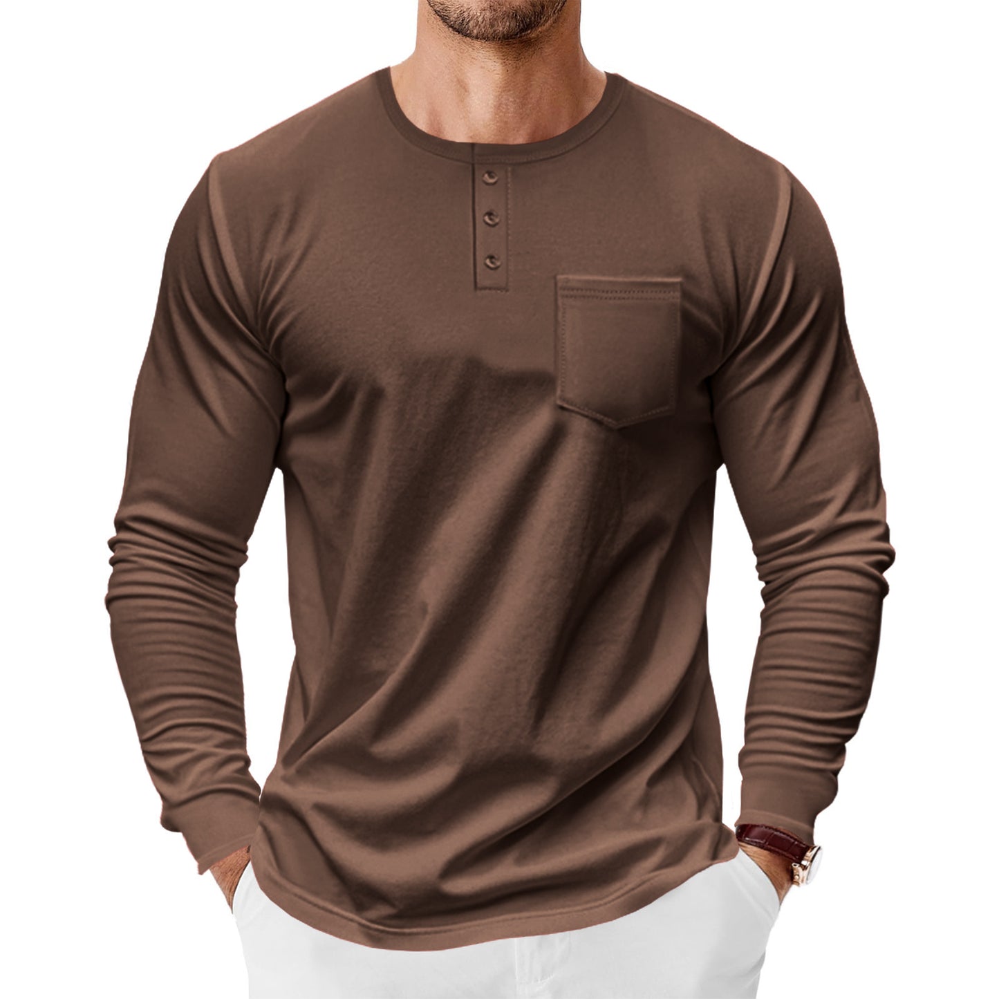 Men's Henley T-Shirt Long Sleeve