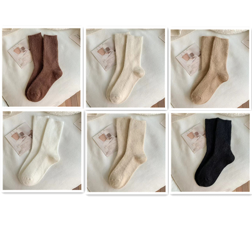 Pure Color Thickened Thermal Middle Tube Wool Socks