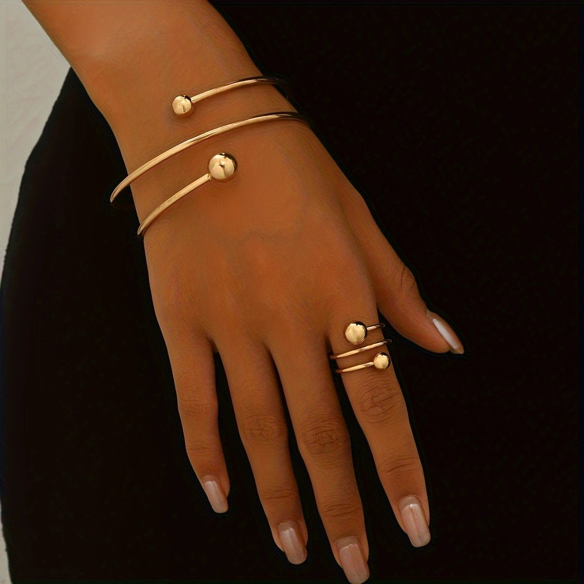 14K Gold Plated Bangle And Ring Set