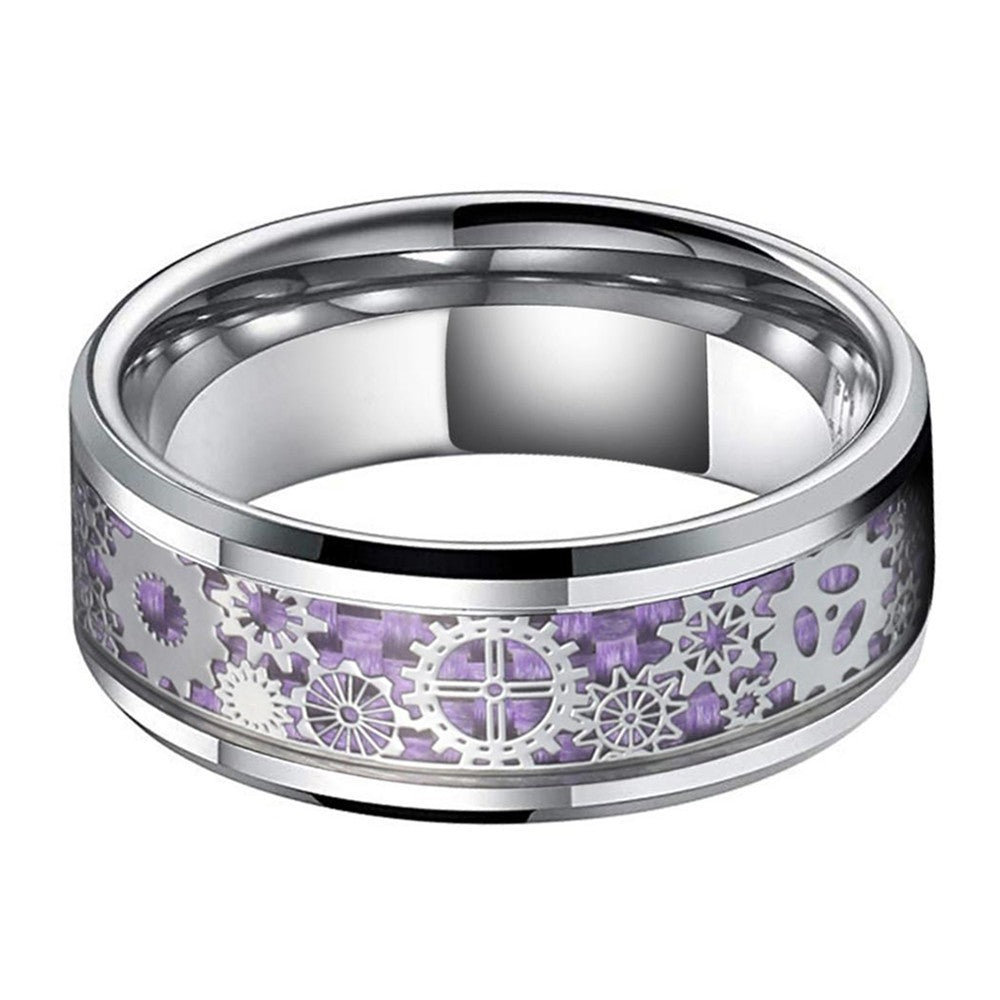 Men's Purple Gear Patch Stainless Steel Ring