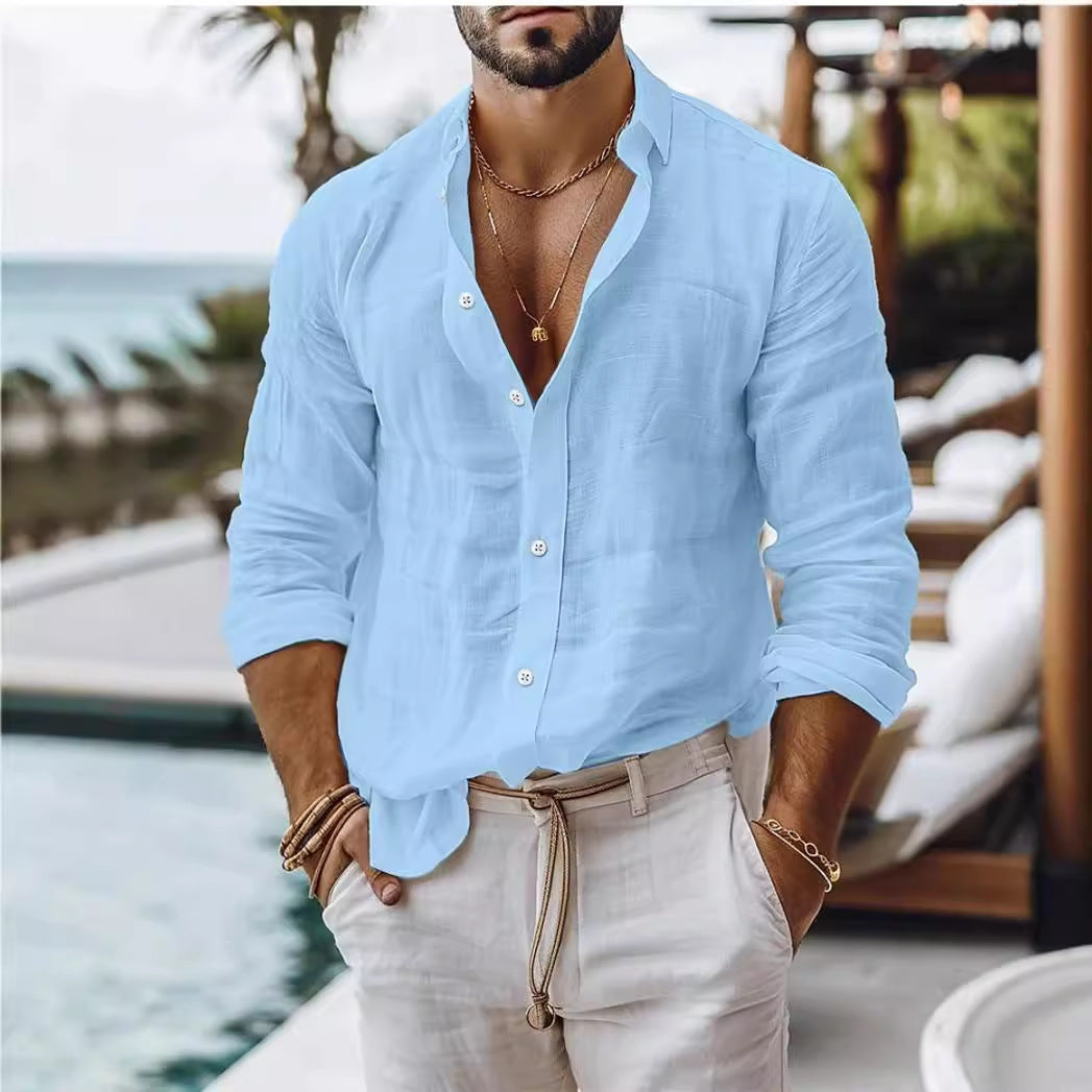 Men's Casual Solid Color Cotton Linen Shirt