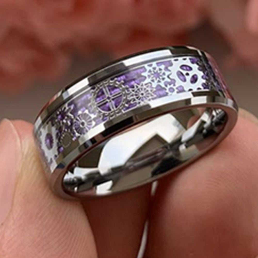 Men's Purple Gear Patch Stainless Steel Ring