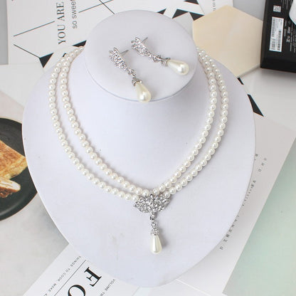 Crystal pearl necklace and earrings set