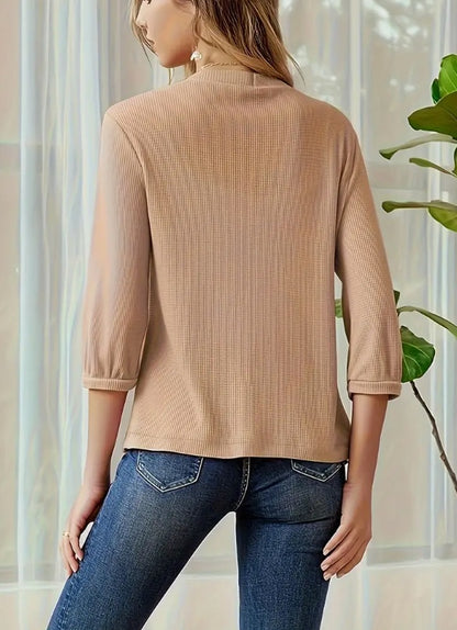 Seven Sleeves Solid Color Waffle Knit Cardigan