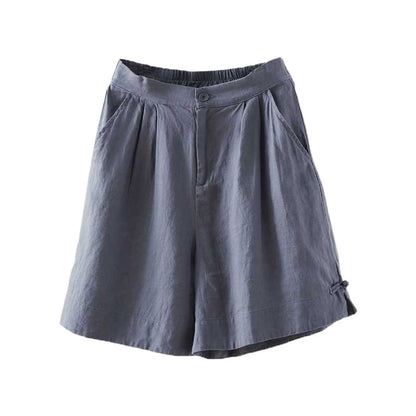 Linen Wide-leg Half Pants Female Loose Retro