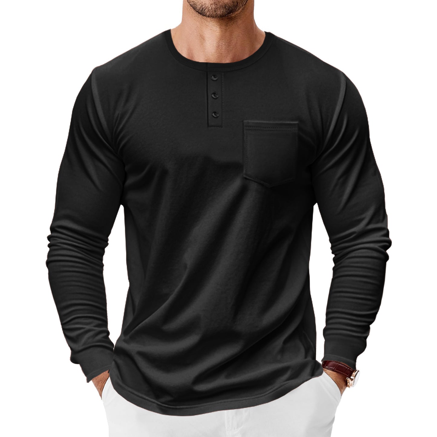 Men's Henley T-Shirt Long Sleeve
