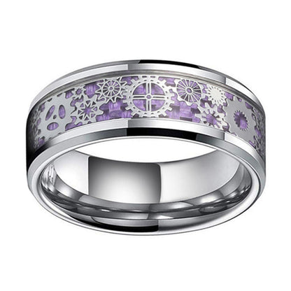 Men's Purple Gear Patch Stainless Steel Ring