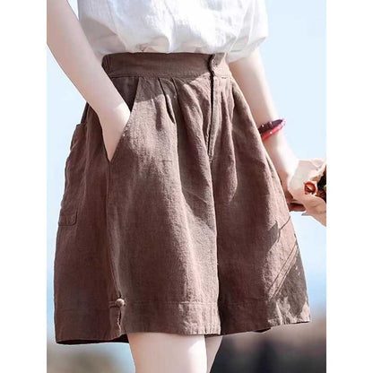 Linen Wide-leg Half Pants Female Loose Retro