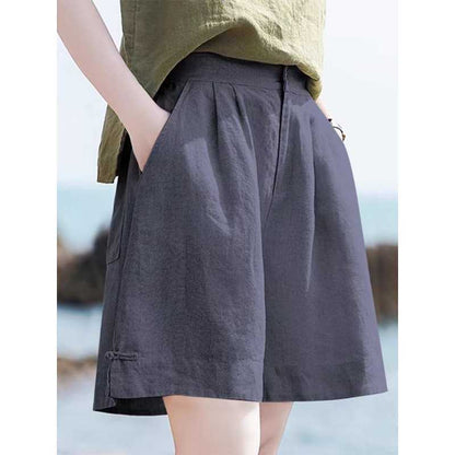 Linen Wide-leg Half Pants Female Loose Retro