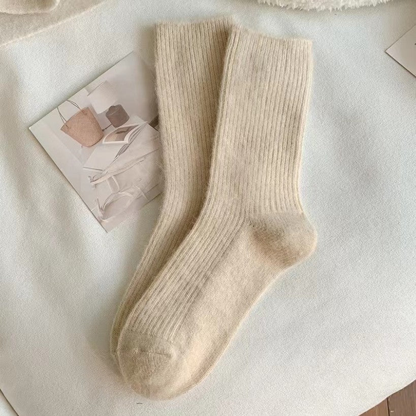 Pure Color Thickened Thermal Middle Tube Wool Socks
