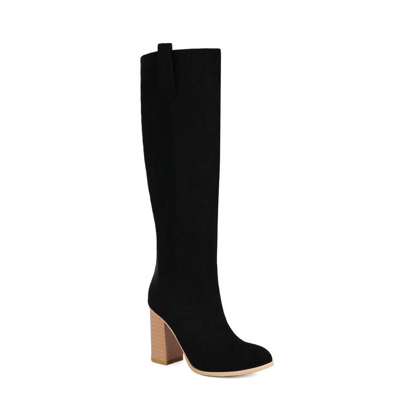 Women´s Long Boots Suede Chunky Heel