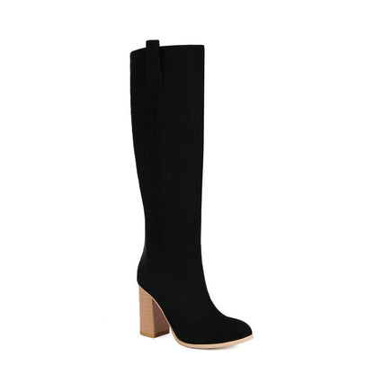 Women´s Long Boots Suede Chunky Heel