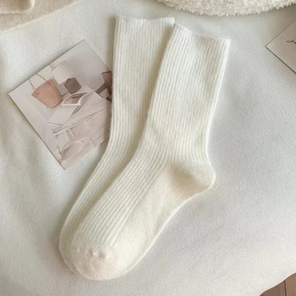 Pure Color Thickened Thermal Middle Tube Wool Socks