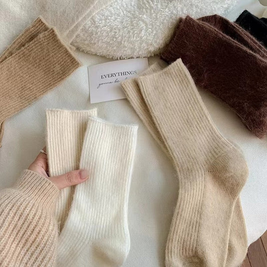 Pure Color Thickened Thermal Middle Tube Wool Socks