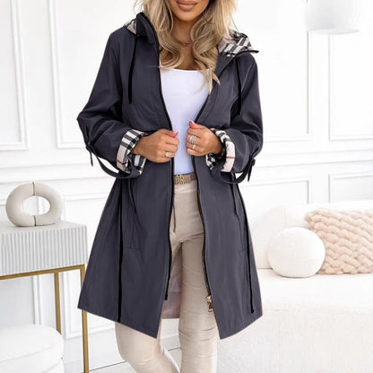 European And American Hooded Plaid Coat