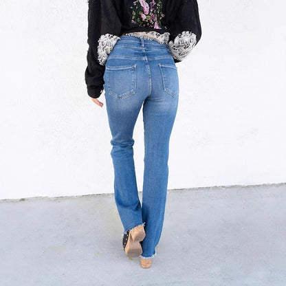 Women's Double Button Straight Leg Jeans