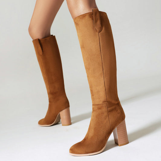 Women´s Long Boots Suede Chunky Heel
