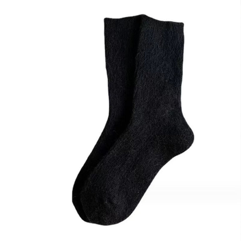 Pure Color Thickened Thermal Middle Tube Wool Socks
