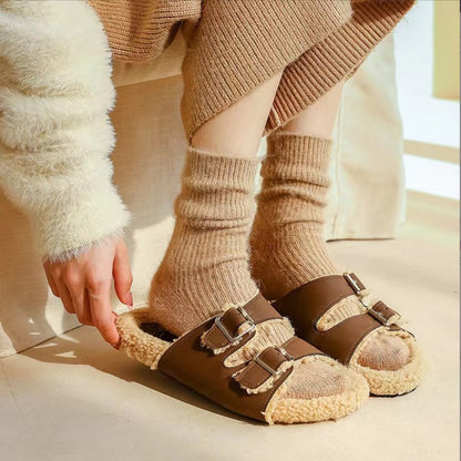Pure Color Thickened Thermal Middle Tube Wool Socks