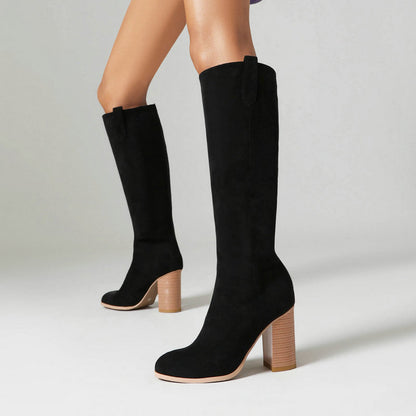 Women´s Long Boots Suede Chunky Heel