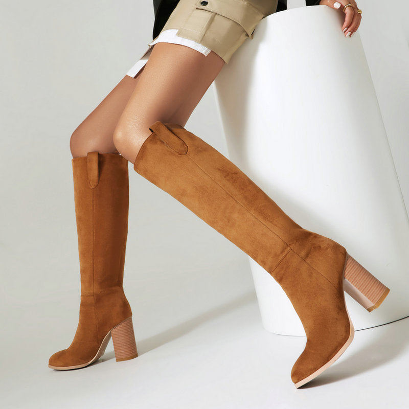 Women´s Long Boots Suede Chunky Heel